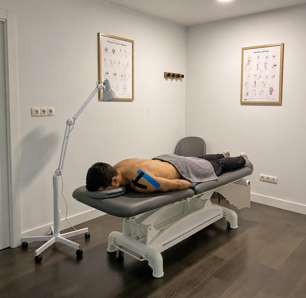 Tratamiento de terapia manual sobre la espalda de un paciente en Caldas de Reis